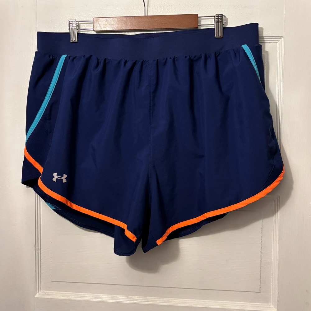 Under Armour Women's Athletic Shorts - Navy with Orange and Blue Accents - 2X